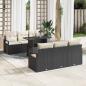 Preview: ARDEBO.de - 7-teiliges Garten Sofa Set mit Kissen Schwarz Poly Rattan, 2-Sitzer Garten Sofa mit Stauraum & Kissen Schwarz Poly Rattan
