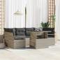 Preview: ARDEBO.de - 7-teiliges Garten Sofa Set mit Kissen Hellgraues Poly Rattan, 2-Sitzer Garten Sofa mit Stauraum & Kissen Grau Poly Rattan