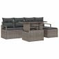 Preview: 6-teiliges Garten Sofa Set mit Kissen Grau Poly Rattan, 2-Sitzer Garten Sofa mit Stauraum & Kissen Grau Poly Rattan