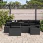 Preview: 6-teiliges Garten Sofa Set mit Kissen Schwarz Poly Rattan, 2-Sitzer Garten Sofa mit Stauraum & Kissen Schwarz Poly Rattan