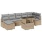 Preview: 8-teiliges Garten Sofa Set mit Kissen Beige Poly Rattan, 2-Sitzer Garten Sofa mit Stauraum und Kissen Beige Poly Rattan