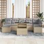 Preview: 8-teiliges Garten Sofa Set mit Kissen Beige Poly Rattan, 2-Sitzer Garten Sofa mit Stauraum und Kissen Beige Poly Rattan