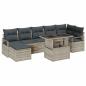Preview: 8-teiliges Garten Sofa Set mit Kissen Hellgrau Poly Rattan, 2-Sitzer Garten Sofa mit Stauraum & Kissen Grau Poly Rattan