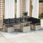 Preview: ARDEBO.de - 9-teiliges Garten Sofa Set mit Kissen Hellgrau Poly Rattan, 2-Sitzer Garten Sofa mit Stauraum & Kissen Grau Poly Rattan