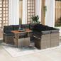 Preview: ARDEBO.de - 9-teiliges Garten Sofa Set mit Kissen Grau Poly Rattan, 2-Sitzer Garten Sofa mit Stauraum & Kissen Grau Poly Rattan