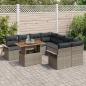 Preview: 9-teiliges Garten Sofa Set mit Kissen Grau Poly Rattan, 2-Sitzer Garten Sofa mit Stauraum & Kissen Grau Poly Rattan