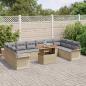 Preview: 11-teiliges Garten Sofa Set mit Kissen Beige Poly Rattan, 2-Sitzer Garten Sofa mit Stauraum & Kissen Beige Poly Rattan
