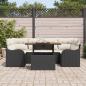 Preview: 7-teiliges Garten-Sofa-Set mit Kissen Schwarz Poly Rattan, 2-Sitzer Gartensofa mit Stauraum und Kissen Schwarz Poly Rattan