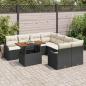 Preview: 9-teiliges Garten Sofa Set mit Kissen in Schwarz Poly Rattan, 2-Sitzer Garten Sofa mit Stauraum & Kissen in Schwarz Poly Rattan