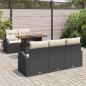 Preview: 6-teiliges Garten Sofa Set mit Kissen Schwarz Poly Rattan, 2-Sitzer Garten-Sofa mit Stauraum & Kissen Schwarz Poly Rattan