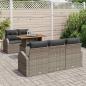 Preview: 6-teiliges Garten Sofa Set mit Kissen Grau Poly Rattan, 2-Sitzer Garten Sofa mit Stauraum & Kissen Grau Poly Rattan