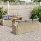 Preview: 7-teiliges Garten Sofa Set mit Kissen Beige Poly Rattan, 2-Sitzer Garten Sofa mit Stauraum & Kissen Beige Poly Rattan