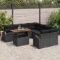 Preview: 9-teiliges Garten Sofa Set mit Kissen, schwarzes Poly-Rattan, 2-Sitzer Garten Sofa mit Stauraum & Kissen, schwarzes Poly-Rattan