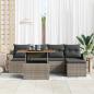 Preview: 6-teiliges Garten Sofaset mit Kissen grau Poly Rattan, 2-Sitzer Garten Sofa mit Stauraum & Kissen grau Poly Rattan