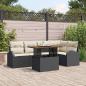Preview: ARDEBO.de - 6-teiliges Garten-Sofa-Set mit Kissen Schwarz Poly Rattan, 2-Sitzer Garten-Sofa mit Stauraum & Kissen Schwarz Poly Rattan