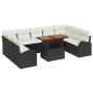 Preview: 10-teilige Garten Sofa Set mit Kissen Schwarz Poly Rattan, 2-Sitzer Garten Sofa mit Stauraum & Kissen Schwarz Poly Rattan
