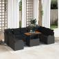 Preview: ARDEBO.de - 10-teilige Garten Sofa Set mit Kissen Schwarz Poly Rattan, 2-Sitzer Garten Sofa mit Stauraum & Kissen Schwarz Poly Rattan