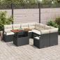 Preview: 9-teiliges Garten Sofa Set mit Kissen Schwarz Poly Rattan, 2-Sitzer Garten Sofa mit Stauraum und Kissen Schwarz Poly Rattan