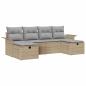 Preview: 6-teiliges Garten-Sofa-Set mit Kissen Beige Poly Rattan