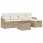 Preview: 6-teiliges Garten Sofa Set mit Kissen Beige Poly Rattan, 2-Sitzer Garten Sofa mit Kissen Beige Poly Rattan