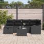 Preview: 7-teiliges Garten Sofa Set mit Kissen Schwarz Poly-Rattan, 2-Sitzer Garten Sofa mit Kissen Schwarz Poly-Rattan