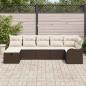 Preview: 7-teiliges Garten Sofa Set mit Kissen Braun Poly Rattan, 2-Sitzer Garten Sofa mit Kissen Braun Poly Rattan