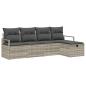 Preview: 5-teilige Garten Sofa Set mit Kissen Hellgrau Poly Rattan, 2-Sitzer Garten Sofa mit Kissen Grau Poly Rattan