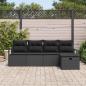 Preview: ARDEBO.de - 5-teiliges Garten-Sofa-Set mit Kissen Schwarz Poly-Rattan, 2-Sitzer Garten-Sofa mit Kissen Schwarz Poly-Rattan
