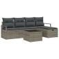 Preview: ARDEBO.de - 6-teiliges Garten Sofa Set mit Kissen grau Poly Rattan, 2-Sitzer Garten Sofa mit Kissen grau Poly Rattan