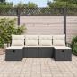 Preview: 6-teiliges Garten Sofa Set mit Kissen Schwarzes Poly Rattan, 2-Sitzer Garten Sofa mit Kissen Schwarzes Poly Rattan