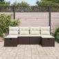 Preview: 6-teiliges Garten Sofa Set mit Kissen Braun Poly Rattan, 2-Sitzer Garten Sofa mit Kissen Braun Poly Rattan