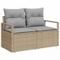 Preview: 6-teiliges Garten-Sofa Set mit Kissen Beige Poly Rattan, 2-Sitzer Garten-Sofa mit Kissen Beige Poly Rattan