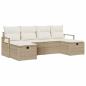 Preview: 6-teiliges Garten Sofa Set mit Kissen Beige Poly Rattan, 2-Sitzer Garten Sofa mit Kissen Beige Poly Rattan