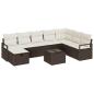 Preview: 9-teiliges Garten Sofa Set mit Kissen Braunes Poly Rattan, 2-Sitzer Garten Sofa mit Kissen Braunes Poly Rattan