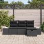 Preview: 4-teiliges Garten-Sofa-Set mit Kissen Schwarz Poly-Rattan