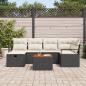 Preview: 7-teiliges Garten-Sofa-Set mit Kissen aus schwarzem Poly-Rattan, 2-Sitzer Garten-Sofa mit Kissen aus schwarzem Poly-Rattan