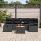 Preview: ARDEBO.de - 7-teiliges Garten Sofa Set mit Kissen Schwarzes Poly Rattan, 2-Sitzer Garten Sofa mit Kissen Schwarzes Poly Rattan