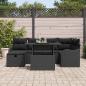 Preview: 7-teiliges Garten Sofa Set mit Kissen Schwarz Poly Rattan, 2-Sitzer Garten Sofa mit Kissen Schwarz Poly Rattan