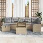 Preview: 8-teiliges Garten-Sofa-Set mit Kissen Beige Poly Rattan, 2-Sitzer Garten-Sofa mit Kissen Beige Poly Rattan
