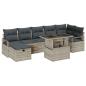 Preview: 8-teiliges Gartensofa-Set mit Kissen in Hellgrau Poly Rattan,  2-Sitzer Gartensofa mit Kissen in Grauem Poly Rattan