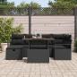 Preview: ARDEBO.de - 7-teiliges Garten Sofa Set mit Kissen Schwarz Poly Rattan, 2-Sitzer Garten Sofa mit Kissen Schwarz Poly Rattan