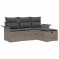 Preview: 4-teiliges Garten Sofa Set mit Kissen Grau Poly Rattan, 2-Sitzer Garten Sofa mit Stauraum & Kissen Grau Poly Rattan
