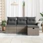 Preview: 4-teiliges Garten Sofa Set mit Kissen Grau Poly Rattan, 2-Sitzer Garten Sofa mit Stauraum & Kissen Grau Poly Rattan