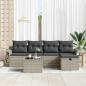 Preview: 6-teiliges Garten-Sofa-Set mit Kissen in hellgrauem Poly-Rattan, 2-Sitzer Garten-Sofa mit Stauraum & Kissen in hellgrauem Poly-Rattan