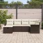 Preview: 6-teiliges Garten Sofa Set mit Kissen aus braunem Poly Rattan, 2-Sitzer Garten Sofa mit Stauraum & Kissen aus braunem Poly Rattan