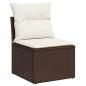 Preview: 6-teiliges Garten Sofa Set mit Kissen aus braunem Poly Rattan, 2-Sitzer Garten Sofa mit Stauraum & Kissen aus braunem Poly Rattan