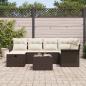 Preview: 7-tlg. Garten Sofa Set mit Kissen Braun Poly Rattan, 2-Sitzer Garten Sofa mit Stauraum & Kissen Braun Poly Rattan