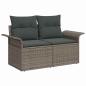 Preview: 7-teiliges Garten-Sofa-Set mit Kissen Grau Poly-Rattan, 2-Sitzer Garten-Sofa mit Stauraum & Kissen Grau Poly-Rattan