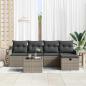 Preview: 6-teiliges Garten Sofa Set mit Kissen Grau Poly Rattan, 2-Sitzer Garten Sofa mit Stauraum & Kissen Grau Poly Rattan