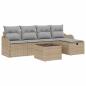 Preview: 6-teiliges Garten Sofa Set mit Kissen Beige Poly Rattan, 2-Sitzer Garten Sofa mit Stauraum und Kissen Beige Poly Rattan